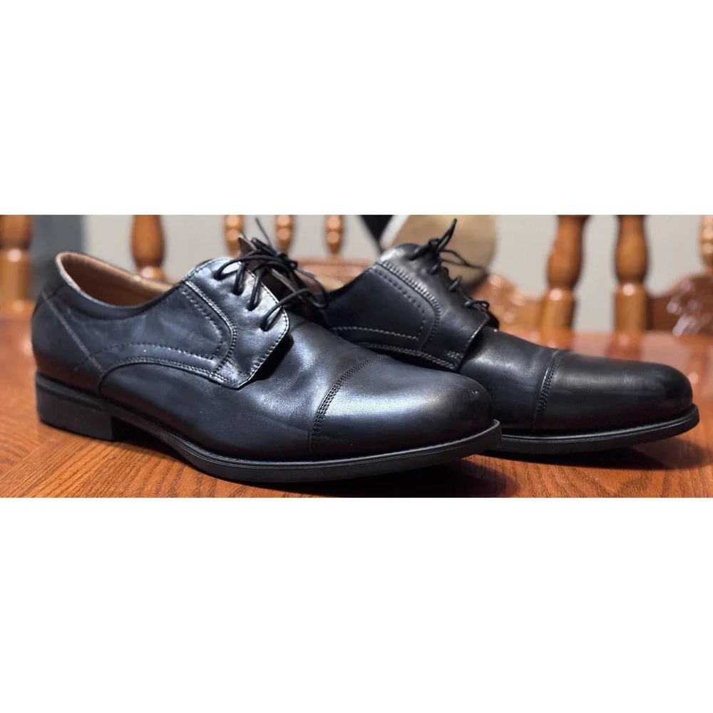 Florsheim Comfortech Mens 13D Black Leather Cap Toe Oxford Dress Shoes Ortholite